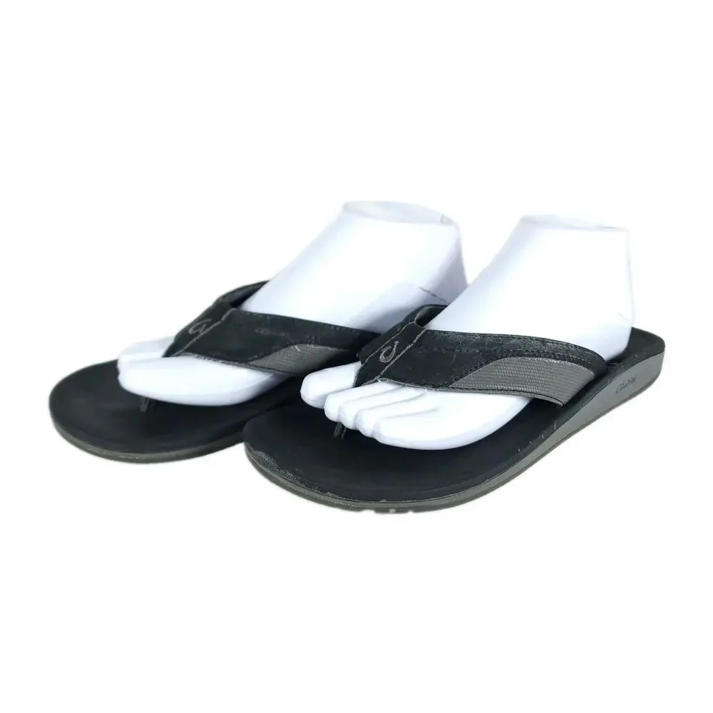 Olukai Men's Ohana US9? Black Gray Slip On Flat Thong Sandals